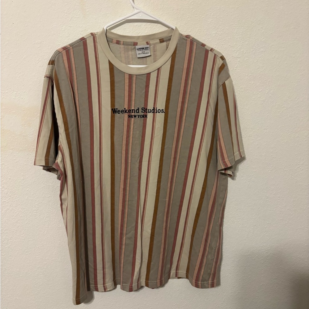 Men’s Striped Tee - Cream, Pink & Brown